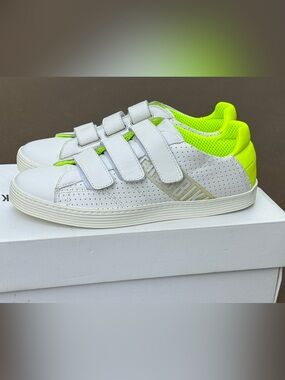Bikkembergs White & Neon Yellow Leather Sneakers Unisex EU 38 NEW